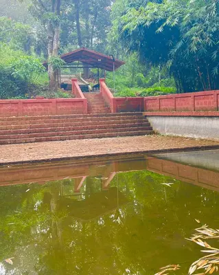 a group of stairs and a pond of water at Vaca Vibes Resorts in Koroth