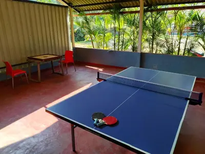 a blue ping pong table in a room at THE DOCkSIDE INN in Madikeri