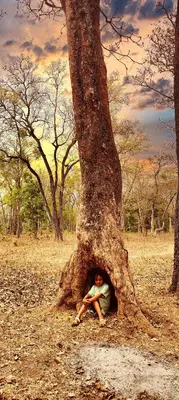 a person is sitting under a tree at Forest Soul by BOB Hotels - Forest Retreat with Pool in Batheri