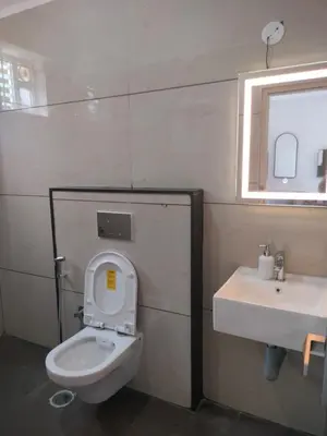 a bathroom with a toilet and a sink at Queens Suite Rooms in Channapatna