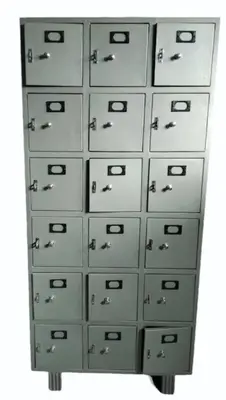 a tall stack of metal cabinets with silver doors at SGH Mysore dorm bus rail station in Mysore