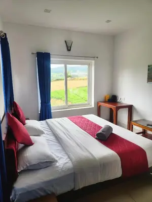 a bedroom with a large bed with a window at White house in Ooty