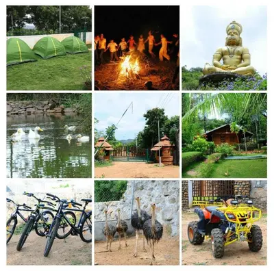 a collage of photos of a group of people and animals at Vara Farm in Kanakapura