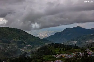a view of a mountain valley under a cloudy sky at EKOSTAY - Skyfall Cloud 9 Villa in Ooty