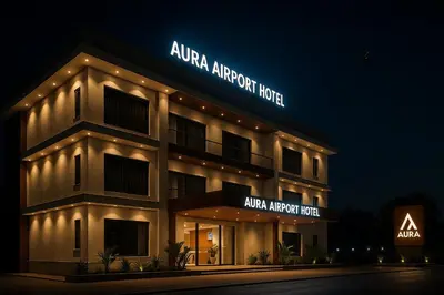 a night view of aallo airport hotel at night at Aura Airport Hotel in Nedumbassery