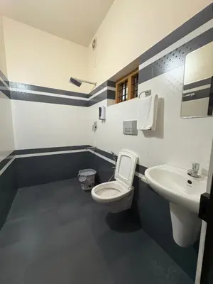 a bathroom with a white toilet and a sink at Keshavam Homestay in Guruvāyūr