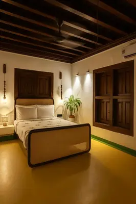 a bedroom with a large bed in a room at Seclude Karthika Nivas, Thrissur in Trichūr