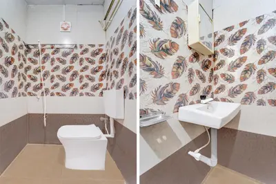 two pictures of a bathroom with a toilet and a sink at Super Collection O Avarampalayam Bus Stop Formerly Krish Castle in Coimbatore