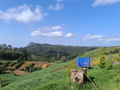 a blue chair sitting on top of a hill at Kookal Candle Wood House in Kūkkāl