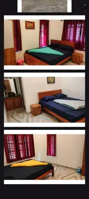 two pictures of two beds in a room at Service villa in Padinjarathara