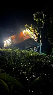 a building with a tree in front of it at night at Mount Lux Villa in Devāla