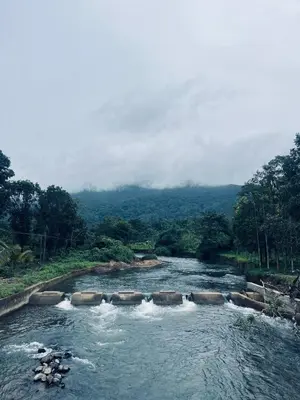 a river with rocks in the middle of it at Aravanazhi tharavadu in Thirunelli