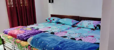 a bed with a hello kitty comforter and pillows at Misty plaza in Vattavada