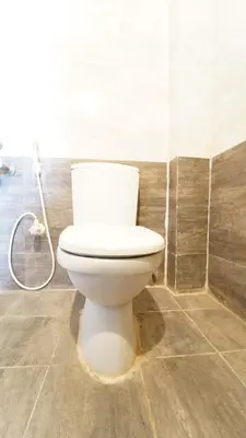 a white toilet in a bathroom with a shower at Union Rooms in Coimbatore
