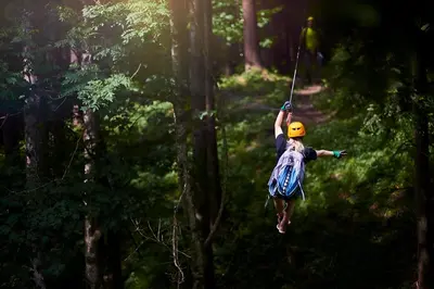 a person hanging from a rope in a forest at Coorg Mystere Luxury Home Stay in Madikeri