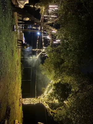 an overhead view of a building with christmas lights at Balacalava Guest House in Coonoor