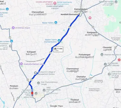 a map of the planned route for the freeway at Charis Guest house near Guruvayur, Kunnamkulam in Kunnamkulam
