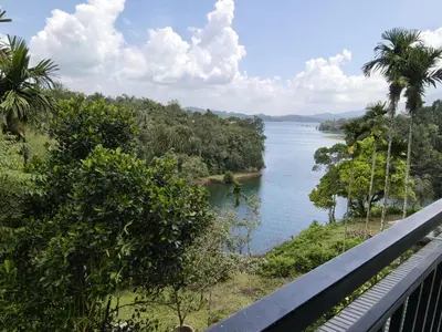 a view of a river from a balcony at Nirvanica Retreat Wayanad in Padinjarathara