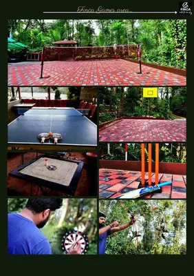 a collage of pictures of a table with at Finca Backwater Homestay in Suntikoppa