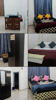 a collage of four pictures of a room with two beds at Green palace service villa in Kalpetta