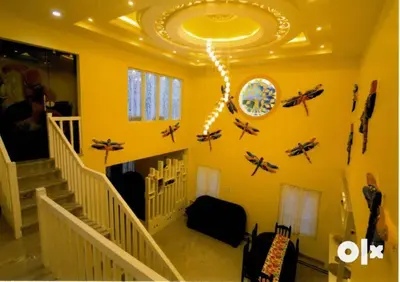 a room with a staircase with airplanes on the wall at Charis Villa in Kunnamkulam near Guruvayoor in Kunnamkulam