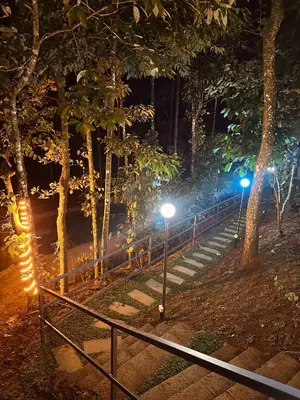 a group of street lights in a park at night at SURAAS Homestay Vythiri in Vythiri