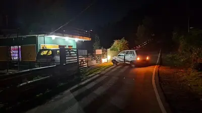 a white car parked on the side of a road at night at Greenary homestay in Ooty