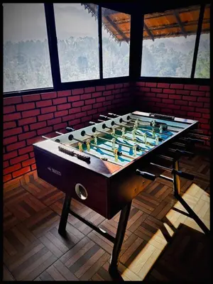 a large pool table in a room with windows at Girassol Serviced Villa in Vythiri