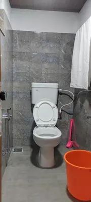 a bathroom with a white toilet and a shower at Orchid Homestay in Viripara