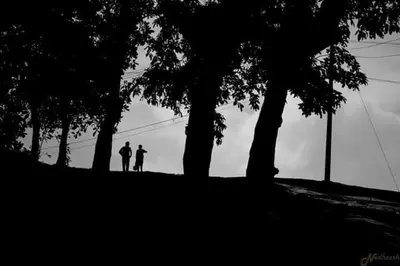 two people standing on a hill next to trees at Skyfall Villa in Chillithodu