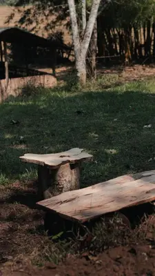 a wooden picnic table and bench in a park at Uravu by LAKOTA in Chekadi