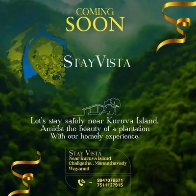 a poster for acoming soon to stay vishwa island amidst the beauty at Stay Vista in Mananthavady