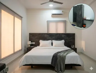 a bedroom with a large bed and a mirror at Aldhi Residency in Perintalmanna