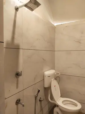 a bathroom with a toilet and a shower at Thekkini rooms and Dorms in Kozhikode