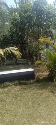 a park with a bench and some plants and trees at blue Mount stay in Gūdalūr