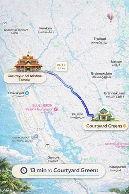 a map of the conquest of courpared greens at Luxury Garden Villa, Free Breakfast in Guruvayoor in Manattala