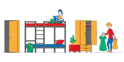 a vector illustration of people in a bunk bed at cozstel in Kozhikode