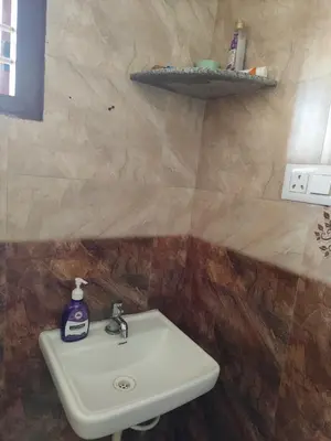 a bathroom sink with a bottle of soap on it at My Sooru - Spacious 2BHK Homely Retreat in Mysore
