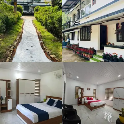 a hotel room with a bed and a courtyard at Quiet Canopy homestay in Padinjarathara