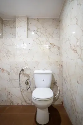 a bathroom with a toilet and a shower at Hotel Vyshak residency in Mysore