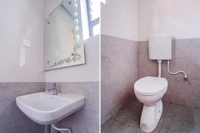 two pictures of a bathroom with a toilet and a sink at FabHotel ESS Paradise in Coimbatore