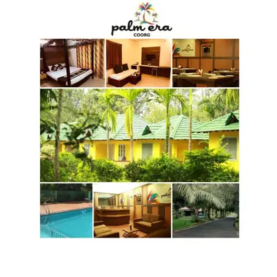 a collage of photos of a resort at Palm Era Resorts in Kushālnagar