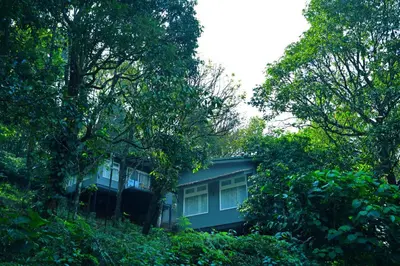 a blue house with trees in front of it at Wayanad Wild - A CGH Earth Experience in Vythiri