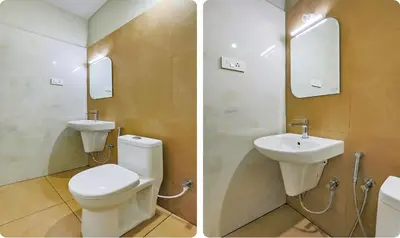 two pictures of a bathroom with a toilet and a sink at Itsy Hotels Kottaram Residency, 10 Mins To Botanical Garden in Ooty