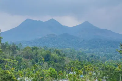 a mountain range with trees and mountains in the background at Green Garden Deluxe Room in Vayittiri