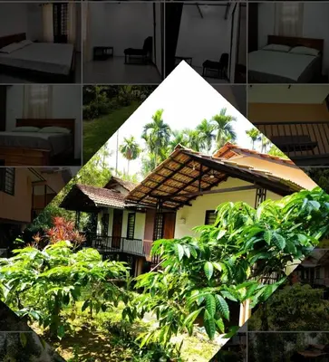 a collage of four pictures of a house at family huts in Tariyod