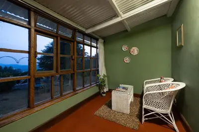a green room with a chair and windows at King's Cliff in Ooty
