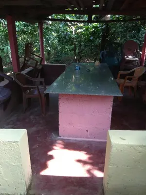a pink and green table in a room with chairs at Dreams Home Estate Stay in Suntikoppa