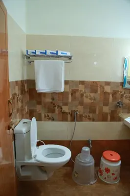 a bathroom with a toilet and a sink at Coimbatore Home Stay & Serviced Apartment in Coimbatore