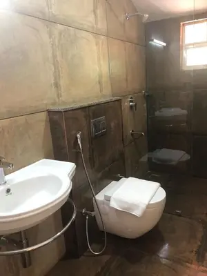 a bathroom with a sink and a toilet at Abad Brookside Wayanad in Vythiri